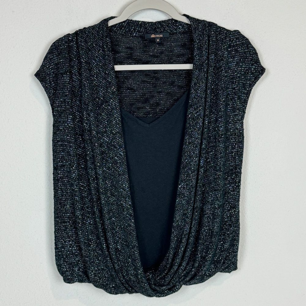Ella Moss Black Layered Sweater Top Metallic M